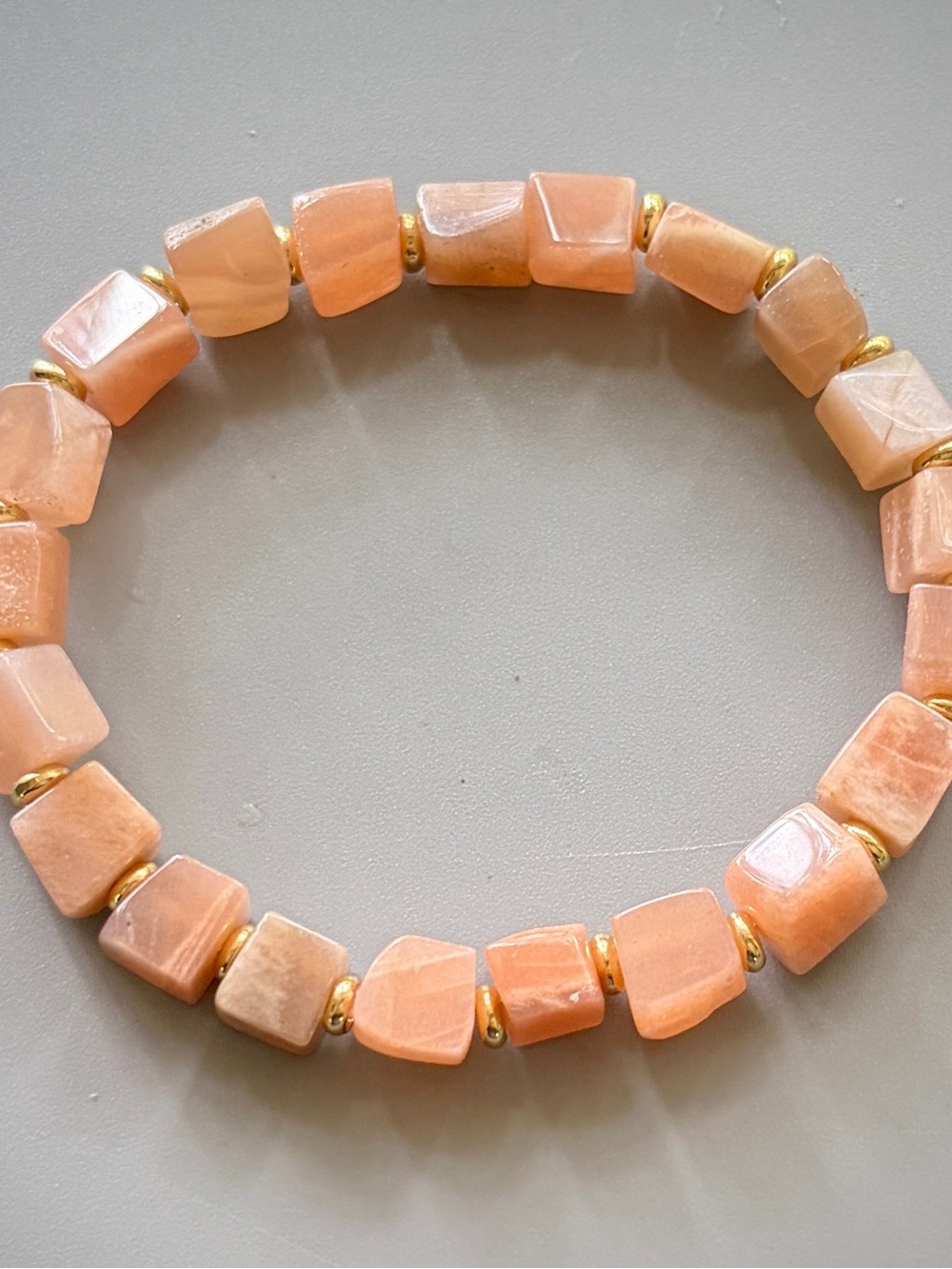 Peach Sunstone Handcrafted Bead Stretch Bracelet - Women Jewelry